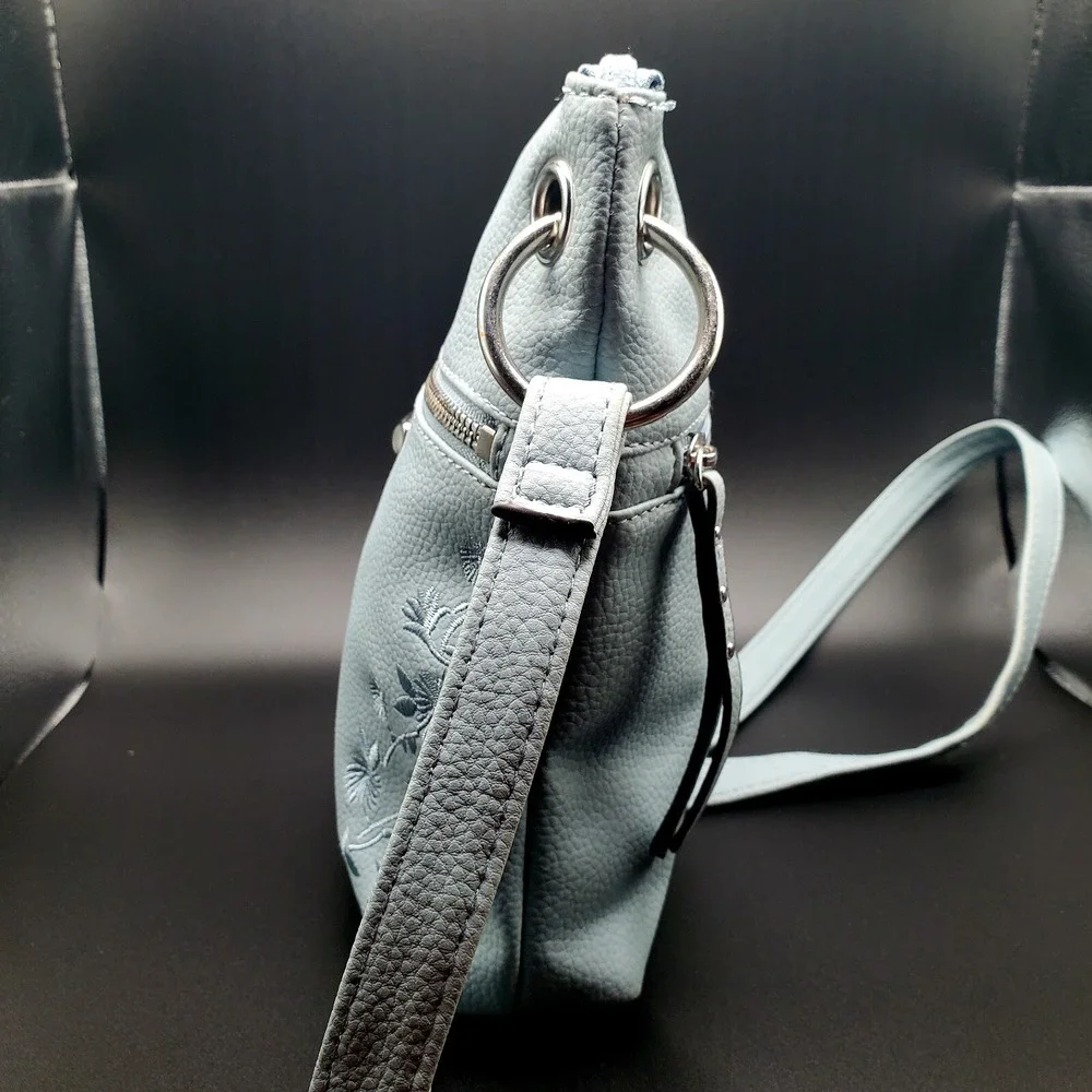 Rosetti Purse Baby Blue W/ Embroidered Flowers & Adjustable Strap. 9